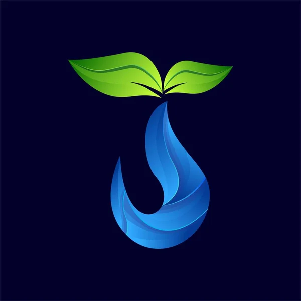 Modèle Logo Conception Feuille Eau Vert Eau Icône Nature Design — Image vectorielle