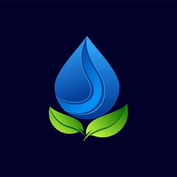 Blatt Und Wasser Design Logo Vorlage Grünes Und Wasser Nature — Stockvektor