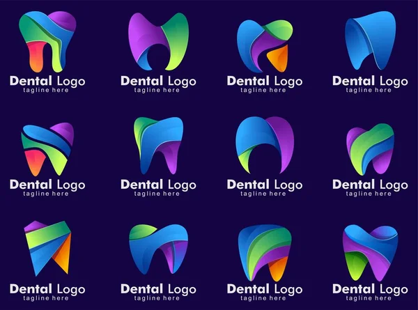 Uppsättning Dental Logo Färgglada Design Mall Ikon Tand Abstrakt Modern — Stock vektor