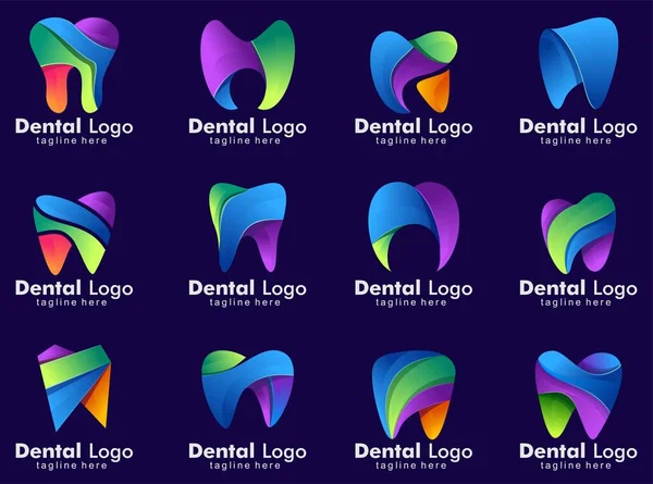 Set Van Dental Logo Kleurrijke Design Template Ikoontand Abstract Modern Stockvector