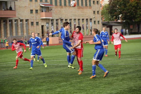 Game episode in a football match with contact — Stock Photo, Image