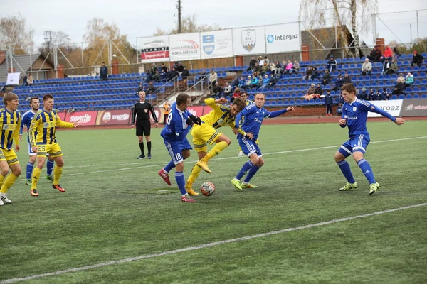 Game episode in a football match with contact — Stock Photo, Image