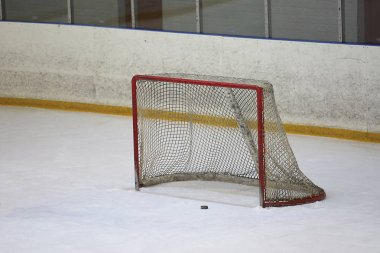 Emty buz hokeyi kapısı puck ile
