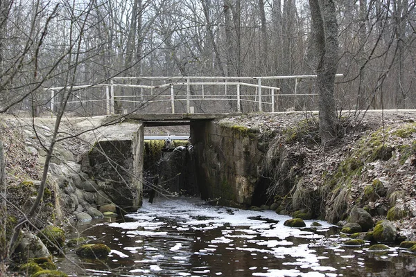 Puente sobre un arroyo con una cascada —  Fotos de Stock