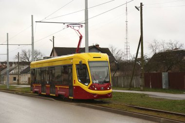 DAUGAVPILS, LATVIA - 12 Şubat 2020: Daugavpils tramvay