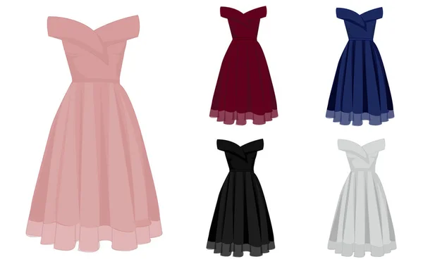 Hoş Minimalist Elbise Tasarımı 'nın Vektör İllüstrasyonu Çeşitli Renk Seçimleriyle Parti Etkinlikleri İçin Güzel