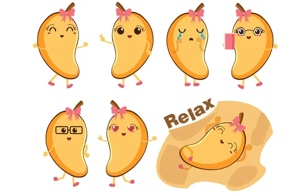 Eğlence için çeşitli komik mango ifadelerinin vektör illüstrasyonu