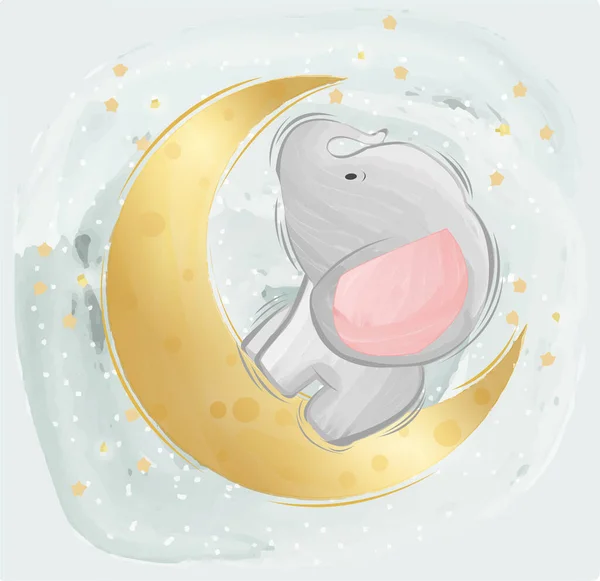 Gri Gökyüzünde Hilal Ay Olan Küçük Fil