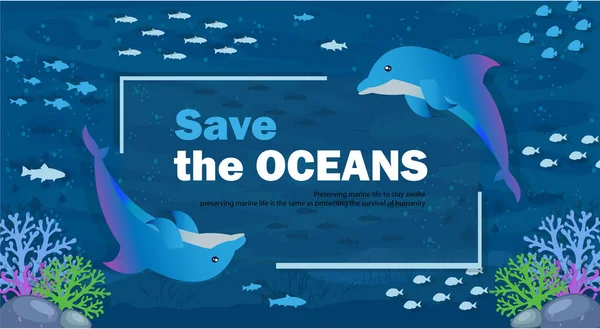 Vector Illustration Dünya Deniz Günü içinde tüm canlıların olduğu okyanusu kurtardı.