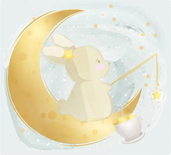 Küçük Tavşanlar Yıldızları Gri Gökteki Hilal Ayının Üzerinde Tutarlar