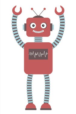 Kalp monitörlü kırmızı robot.