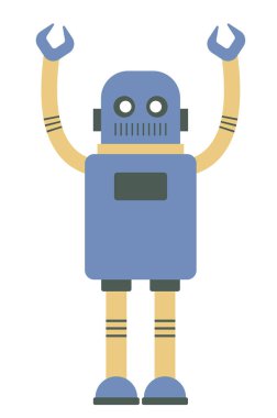 Kollarını kaldırmış mavi robot..