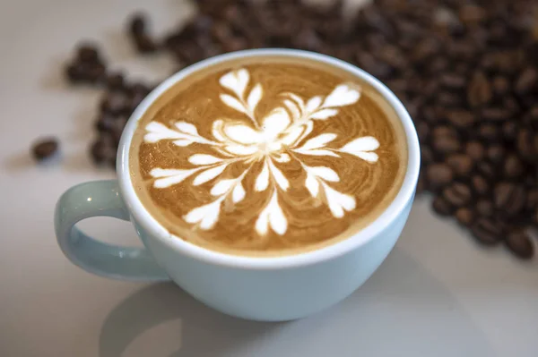 Kaffeetasse Mit Latte Art — Stockfoto