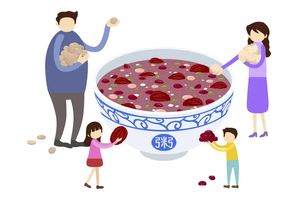 Vierköpfige Familie Kocht Suppe Illustration — Stockfoto
