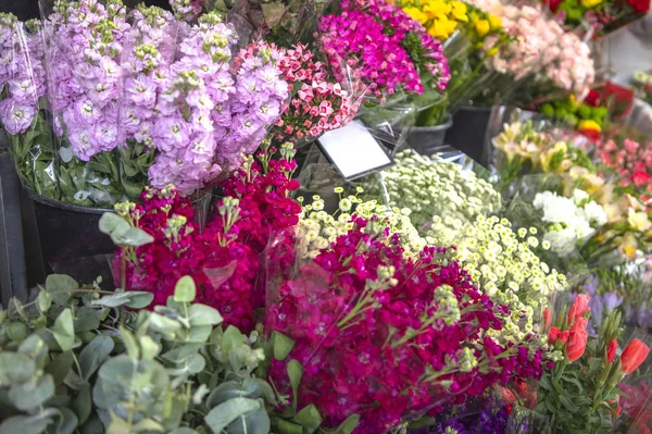 bouquets of colorful flowers for sale at the market