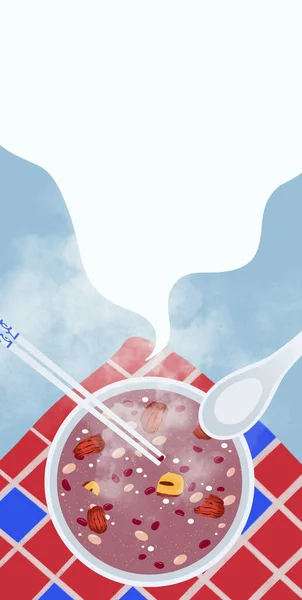 Laba Festival illüstrasyon kartı. Geleneksel Çin bayramı Çin takviminin 12. ayı olan La Month 'un 8. gününde kutlandı. Bugün Laba Congee yemek adettendir.