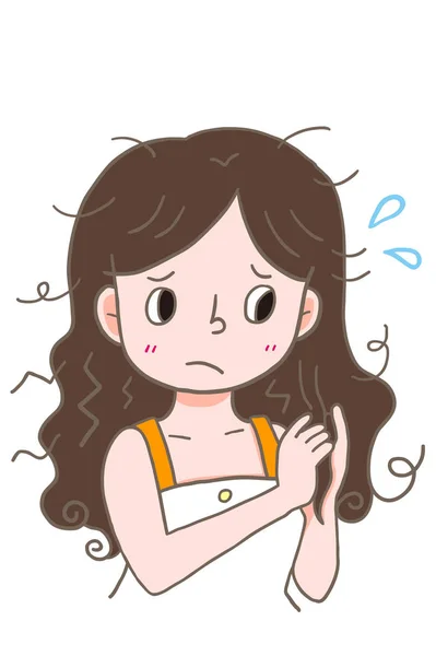 Kıvırcık saçlı, resimli genç kız.