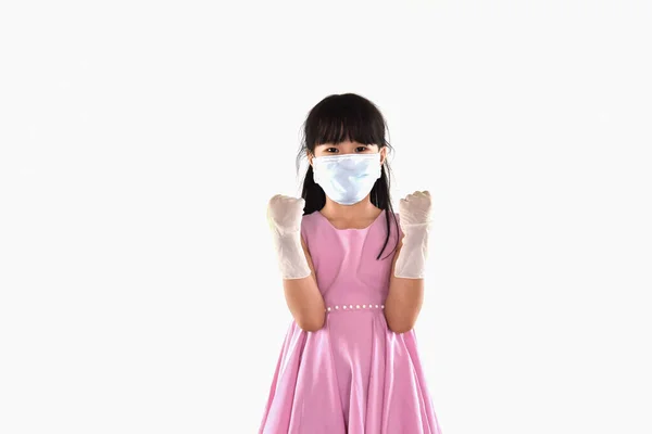 Meninas Usando Luvas Usando Máscaras Lutando Para Parar Epidemia Covid — Fotografia de Stock