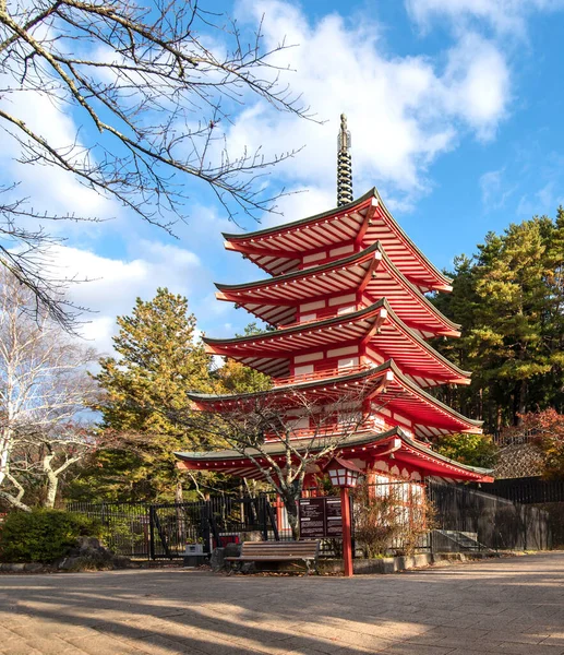 Pagoda Chureito Porannym Światłem Słonecznym Arakurayama Sengen Park Fujiyoshida Prefektura — Zdjęcie stockowe