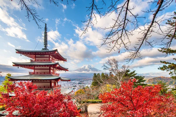 Pagoda Chureito Góra Fuji Miasto Rano Jesienią Arakurayama Sengen Park — Zdjęcie stockowe