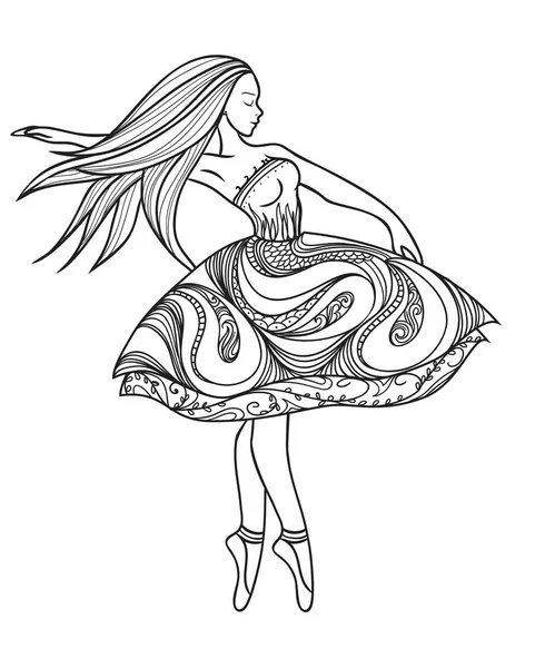 Card, dancing girl in a dress — Stock Vector