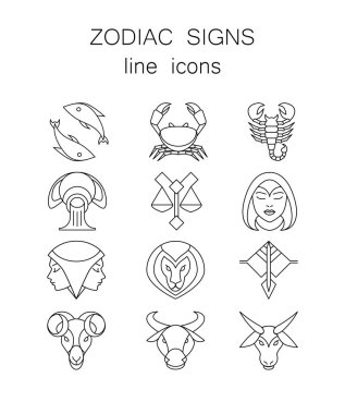 Doğrusal sembolleri, 12 zodyak işaretleri, Astroloji Icons set