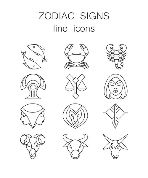 Linear symbols set, 12 zodiac signs, horoscope icons — Stock Vector