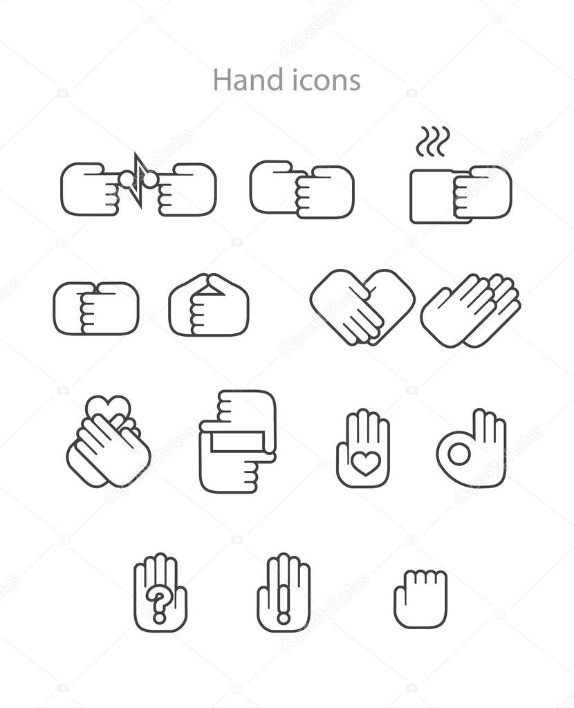 Linear icons of hands. Vector