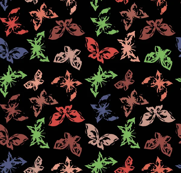 蝶とデザイナーのシームレスなパターン グランジ ベクトル図 — ストックベクタ