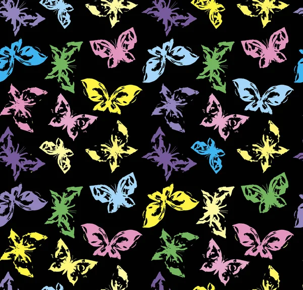 蝶とデザイナーのシームレスなパターン グランジ ベクトル図 — ストックベクタ