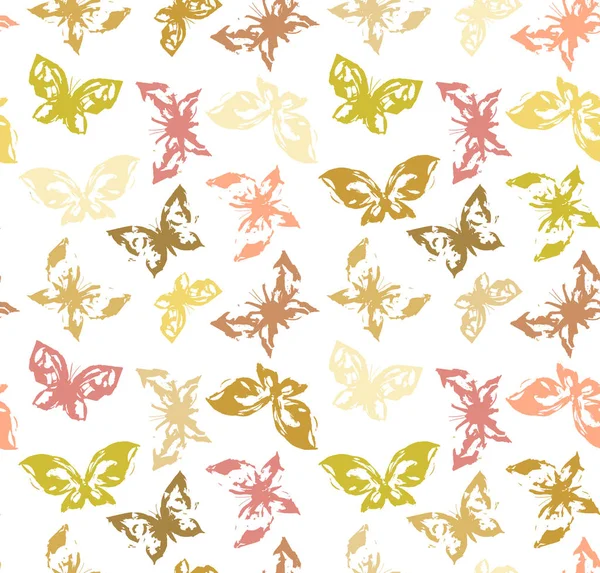 Kelebekler Ile Tasarımcı Seamless Modeli Grunge Vektör Çizim — Stok Vektör
