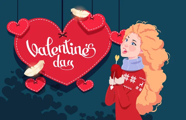 Праздничная Открытка День Святого Валентина Девушкой Векторная Иллюстрация — стоковый вектор