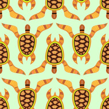 kaplumbağaları ile Seamless modeli. Stilize deniz kaplumbağası. Vektör çizim
