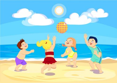 çizgi film çocuk sahilde voleybol oyun