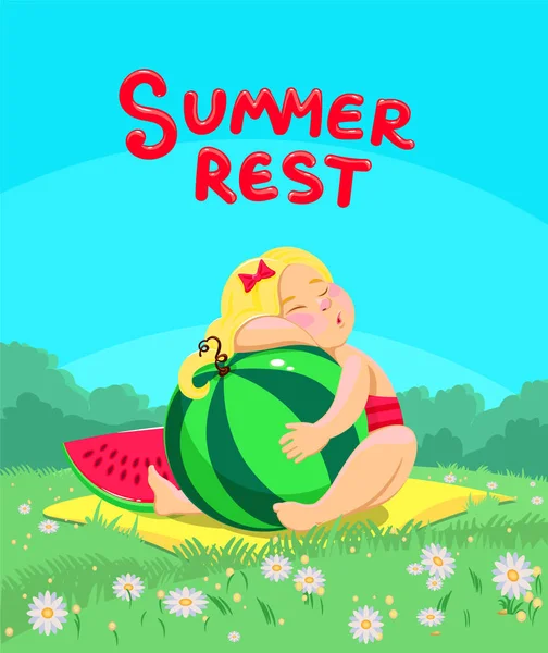cartoon girl sitting with watermelon