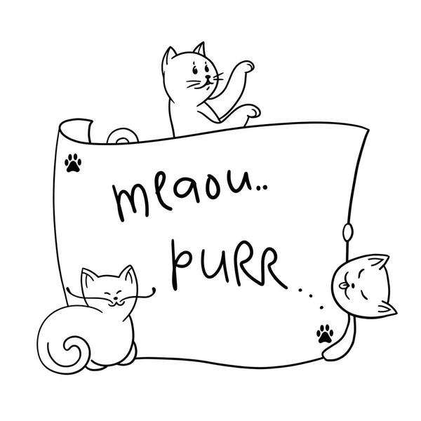 재미 있는 만화 고양이와 프레임. — 스톡 벡터