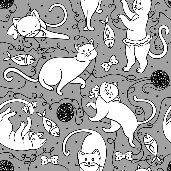 Seamless vector pattern with cute cats — Stock Vector