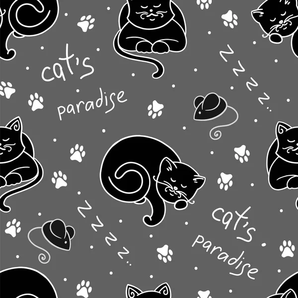 Seamless vector pattern with cute cats — Stock Vector