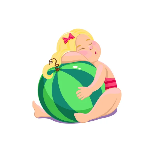 cartoon girl sitting with watermelon. 