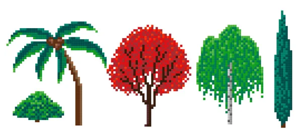 Set pixelbomen, pixelkunst op witte achtergrond — Stockvector
