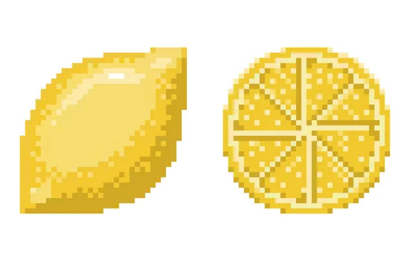 Pixel art Lemon ikon. 32x32 pixel. Vektor illusztráció fehér alapon. — Stock Vector