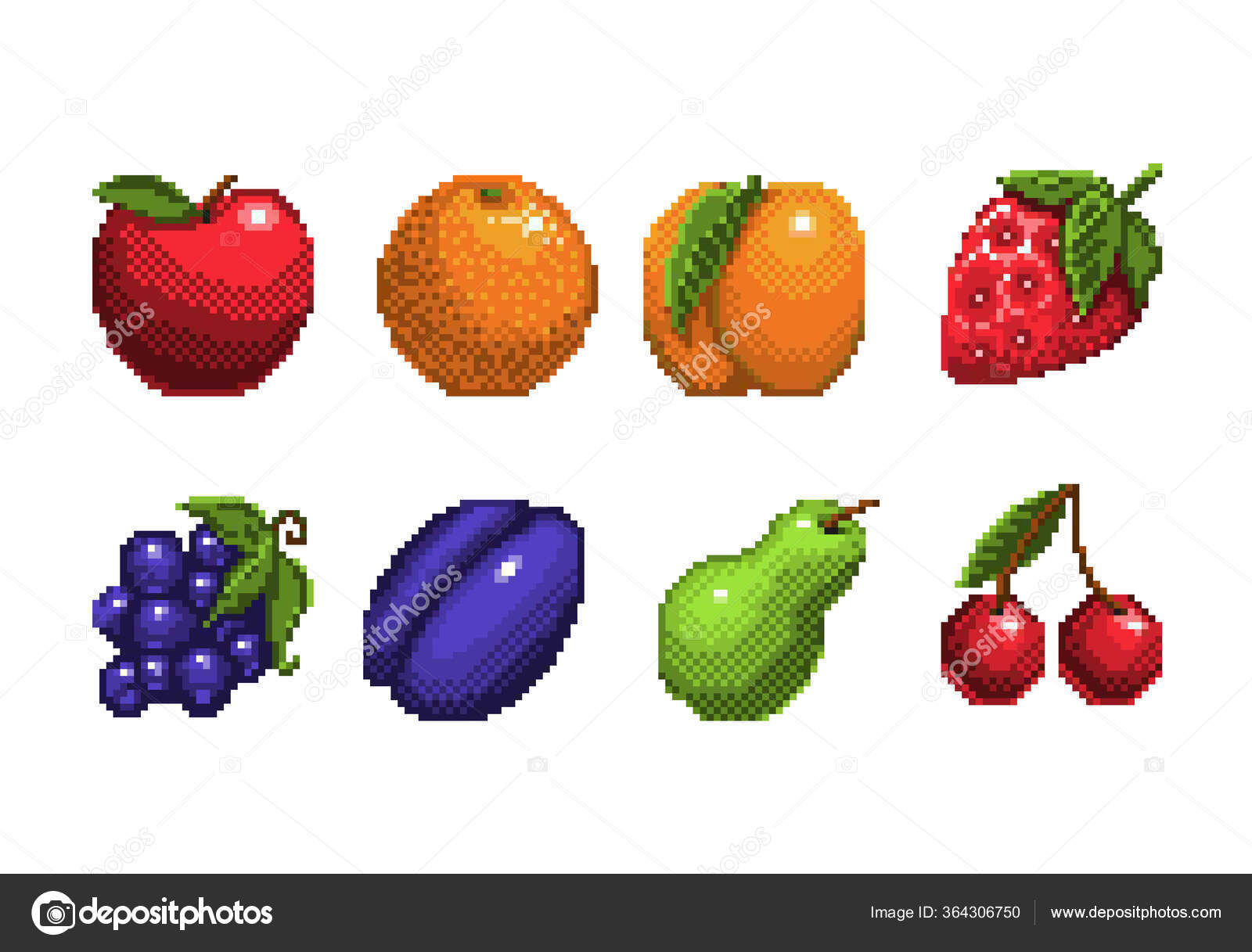 Fruits Pixel Art Icons Set Watermelon Stock Vector (Royalty Free