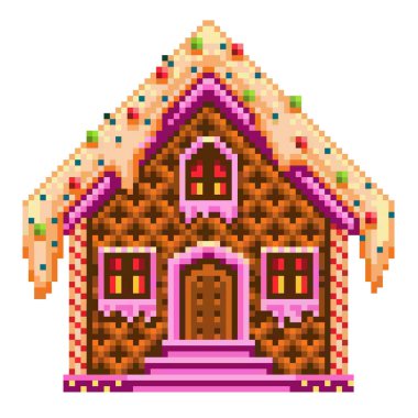 beyaz arka planda piksel sanat zencefilli ekmek tatlı ev