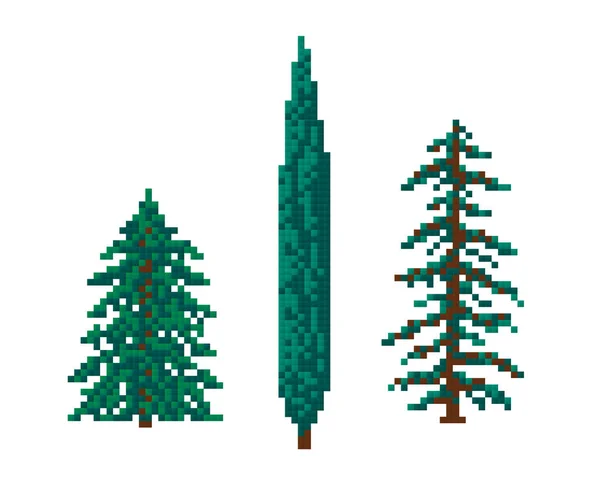 Pixel kerstbomen, naaldbomen, cipres — Stockvector