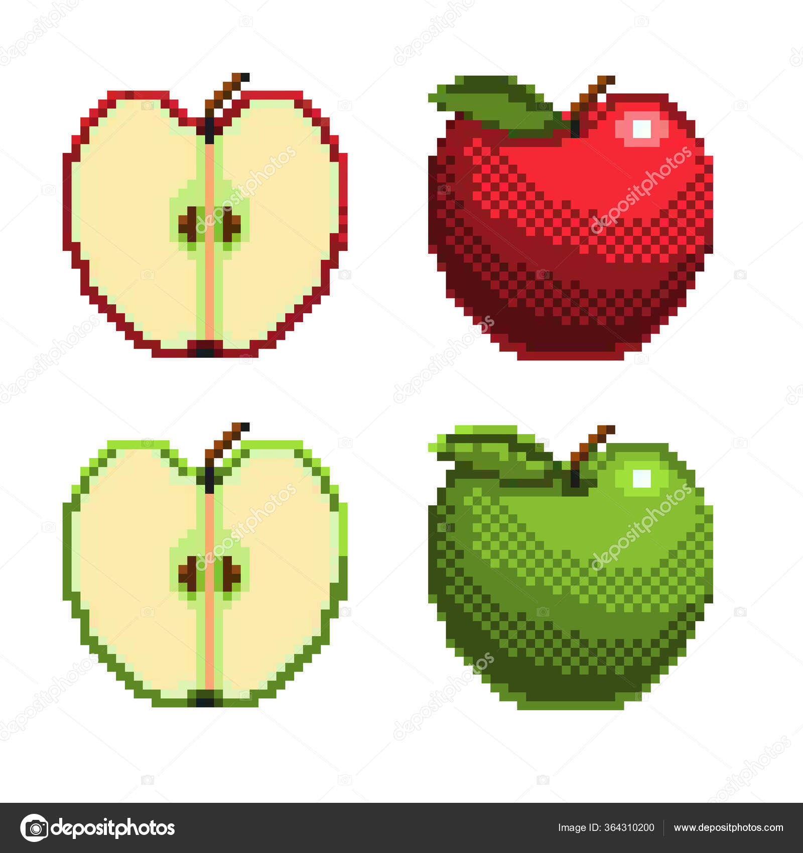 set of pixel art green vegetables icon. 32x32 pixels. Vector