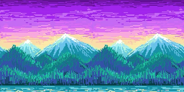 Ландшафт бесшовный фон с горами пикселей — стоковый вектор