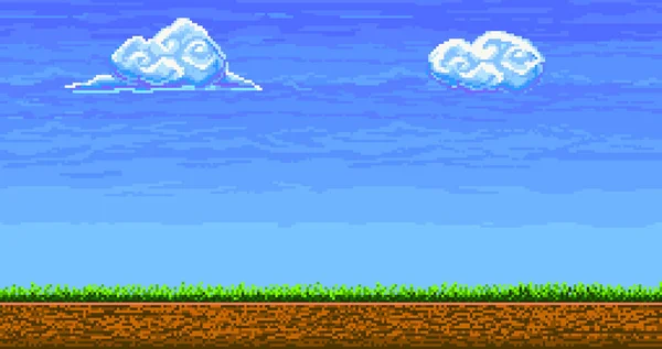 Página de paisaje de juego de píxeles, subterráneo y hierba, fondo para videojuego o aplicación juego de 8 bits — Vector de stock