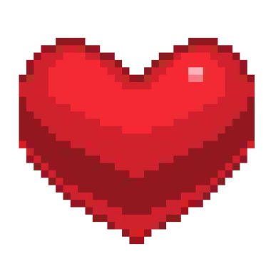 piksel sanat kalp ikonu, vektör illüstrasyonu