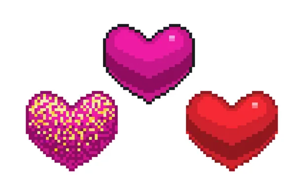 Conjunto pixel arte coração ícone, ilustração vetorial — Vetor de Stock