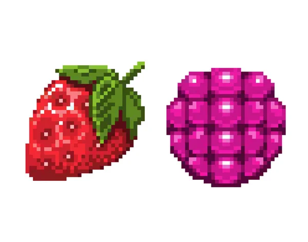 Set of pixel art fruits icon. 32x32 pixels. Vector illustration on